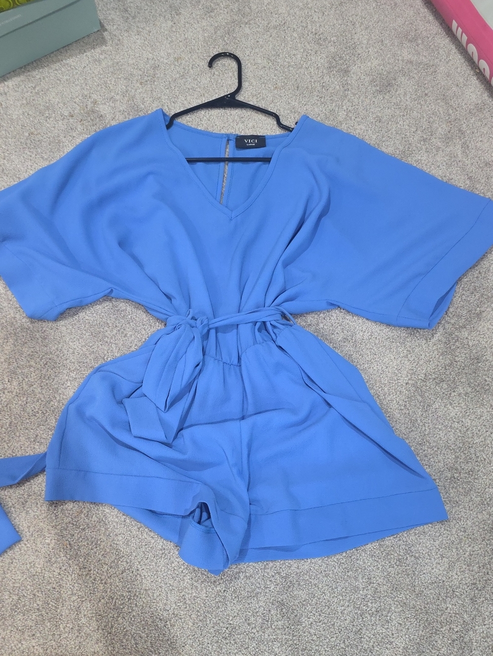 VICI Cornflower Blue V-Neck Tie-Waist Romper